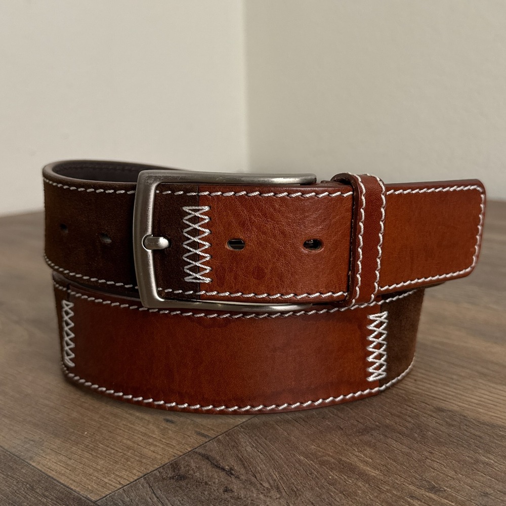 Marco Celli Made in Italy‎ Leather Suede Patchwork Belt Brown Mens Size 34